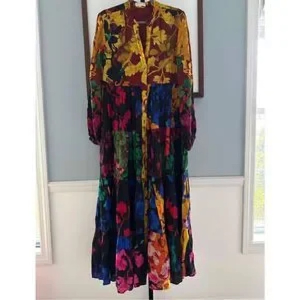 Anthropologie Siddhartha Bansal flower maxi long sleeve Print  Dress size xs - Picture 9 of 9